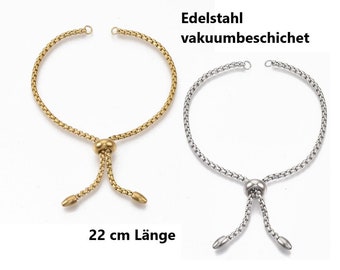 Slider Armband EDELSTAHL gold (vakuumbeschichtet) & rein Edelstahl / 22 cm / Schieber Bolo Armband verstellbar Box // 1/ 5x Packungsgröße