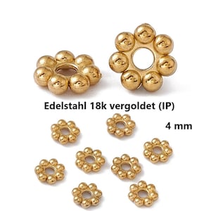 Distanziatore a margherita da 4 mm in ACCIAIO INOX con placcatura ionica in oro 18k (IP) perline distanziatrici // Confezione da 20/50x // Perline distanziatrici perline oro