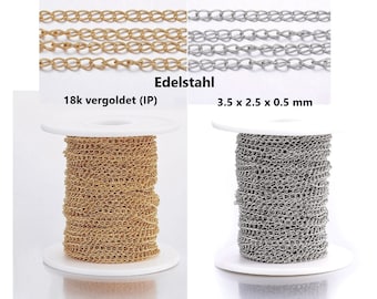 Cadena de eslabones de 1 m, se vende por metro, acero inoxidable / color oro (IP) y acero inoxidable puro / cadena de eslabones soldada en una sola pieza, cadena para joyería