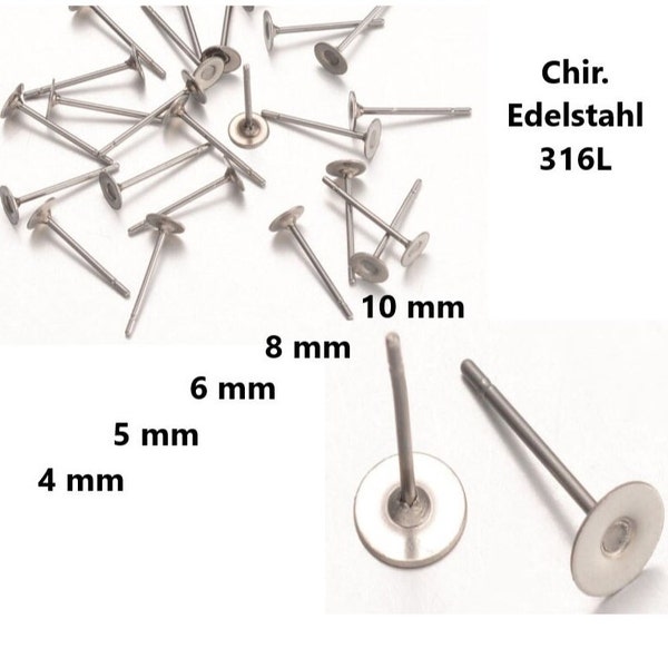 Ohrstecker CHIRURGISCHER EDELSTAHL mit Platte 4, 5, 6, 8, 10 mm med. Qualität // Viele Packungsgrößen / Klebeplatte 4mm 5mm 6mm 8mm 10mm