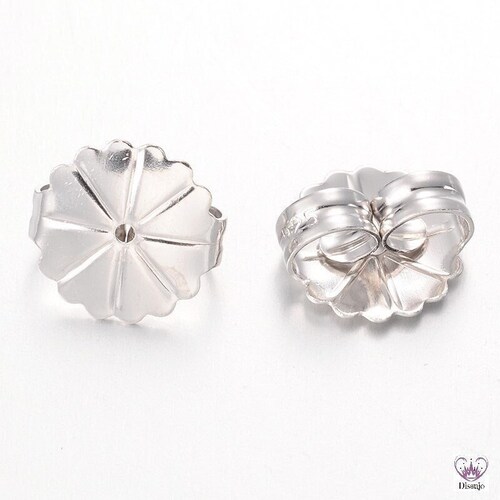 2/10x Fermoirs papillon en argent sterling 925, grands, fleur, 10 mm, pour clous d'oreilles / 1 paire ou 5 paires
