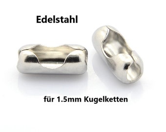 May include: Two silver-toned metal chain connectors for 1.5 mm bead chains. The connectors are designed to be used with ball chain necklaces or bracelets.