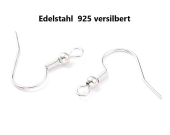 Ohrhaken 925 VERSILBERT EDELSTAHL mit Perle 20x20 mm // 10/ 20/ 50x Stückpackung