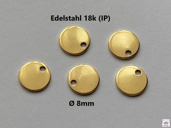 Pendant STAINLESS STEEL 18k Gold Plated IP Ion Plated Flat-round // 8 Mm X  0.8 Mm // 4/ 10/ 50x Pack Size - Etsy