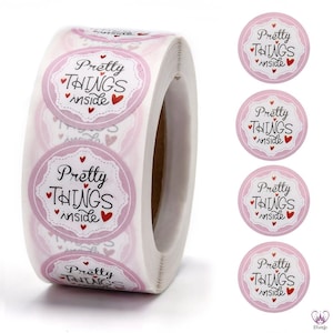 500x Aufkleber PRETTY THINGS INSIDE 25mm Etiketten / Geschenkaufkleber selbstklebend / 1 Rolle = 500 Stück