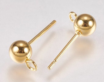 Ball stud earrings 18K GOLD PLATED STAINLESS STEEL with 5 mm ball // stud earrings // 2/ 10/ 20/ 50/ 200/ 500x pack size // earring pins ball golden