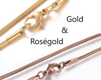 Schlangenkette EDELSTAHL 45cm / Gold oder Roségold Ton / 1.5mm Juwelierqualität Stainless Steel mit Karabiner / Kette Frauen & Männer