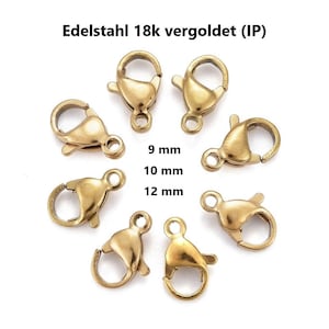 Peut inclure: Un ensemble de sept fermoirs à ressort en acier inoxydable plaqué or de différentes tailles. Les fermoirs mesurent 9 mm, 10 mm et 12 mm.