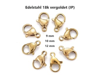 ACCIAIO INOSSIDABILE con placcatura ionica in oro 18k (IP) 10 mm e 12 mm tra cui scegliere chiusure a moschettone // confezione da 10/ 20/ 100x // chiusure a moschettone dorate