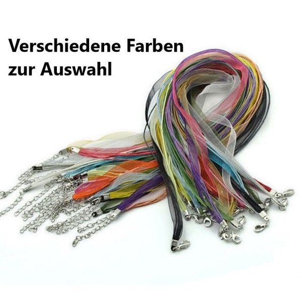 2/ 10x Organza HALSBAND 45 cm FARBWAHL / oder 20x Farbmix / mit Karabiner & Verlängerung/ rosa rot türkis gelb braun weiss schwarz pink lila