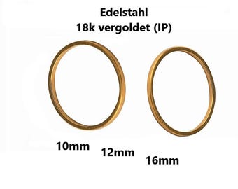 Anillos de enlace ACERO INOXIDABLE chapado en oro de 18 quilates (IP) con baño de iones // 10, 12 y 16 mm (a elegir) // Tamaño de paquete de 4/10x // anillo de enlace con baño de iones