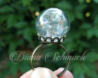 Vero anello dandelion, tarassaco, anello di fiori, anello dei desideri, regalo per lei, amore, amicizia