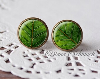 Leaf Earrings, Green Leaf Earrings, Tree leaf, nature earrings, gift for her, studs, vegan earrings, nature style