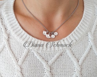 Silver bird necklace, Custom initial personalized monogram necklace, Gift for mom Mother gift family bird necklace cusmon