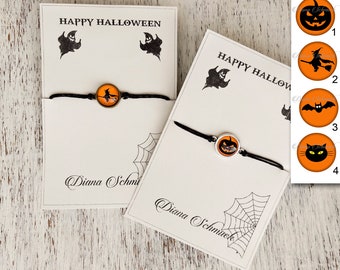 Halloween, Halloween wish Bracelet, witch, witch barcelet, treat or trick, black cat, pumpkin, ghost, cobweb, free shipping