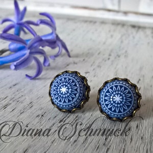 Navy blue Earrings, studs, Mosaic, earrings, gift, boho style image 1