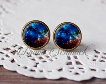 Galaxy earrings, Nebula studs, Galaxy studs, blue