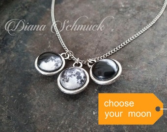 Di nascita Luna collana, 2 parteggiato, Custom Luna fasi collana, ciondolo in fase luna, sistema solare, personalizzati, Collana Luna, regalo di compleanno