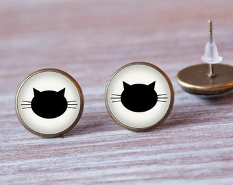 Cat earrings studs in bronze