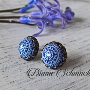 Marineblauwe oorbellen, studs, mozaïek, oorbellen, cadeau, boho stijl afbeelding 2