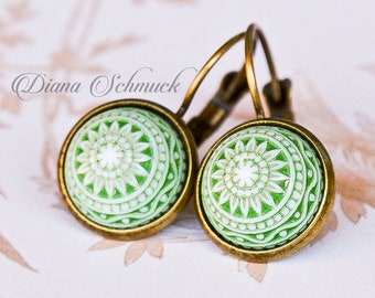 Green Mosaic Earrings, dangle, green earrings