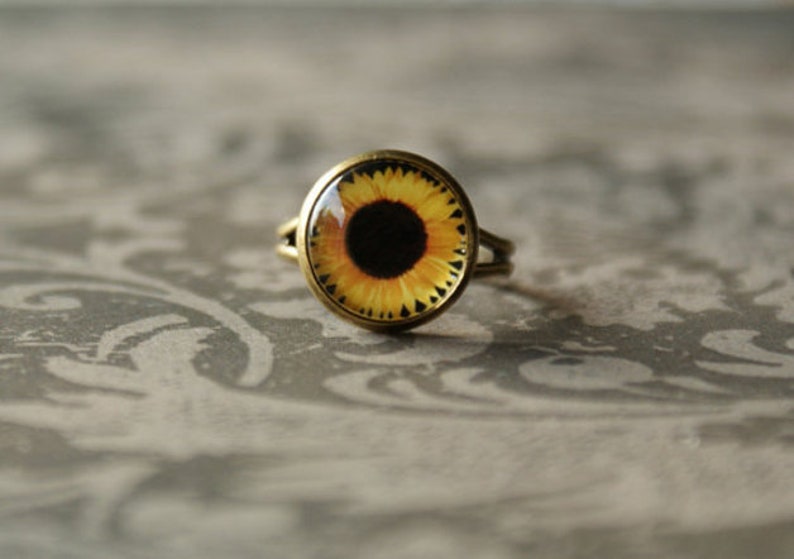 Sunlower ring, garden ring, adjustable, bridesmaid image 2