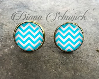 Blue mint Chevron earrings studs, summer trend