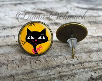 Boucles d'oreilles de chat noir, boucles d'oreilles de chat clous, chats