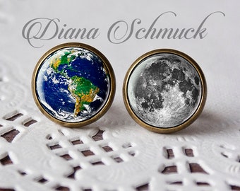 Moon and Earth  earrings, full moon jewelry, gift for women, sister gift, birthday gift for her, moon jewelry, daughter gift, bff