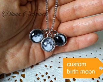 Collar de luna de nacimiento, 2 lados, collar de fases lunares personalizadas, colgante de fase lunar, sistema solar, personalizado, collar de luna, regalo de cumpleaños