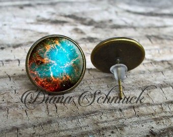 Galaxy earrings, nebula earrings, earrings, studs, solar system, crab nebula,