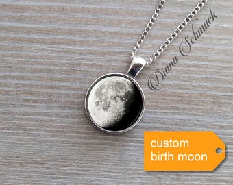 Collar de luna de nacimiento, collar de luna, colgante de luna de nacimiento personalizado, collar de fase lunar personalizado, luna llena, regalo de cumpleaños