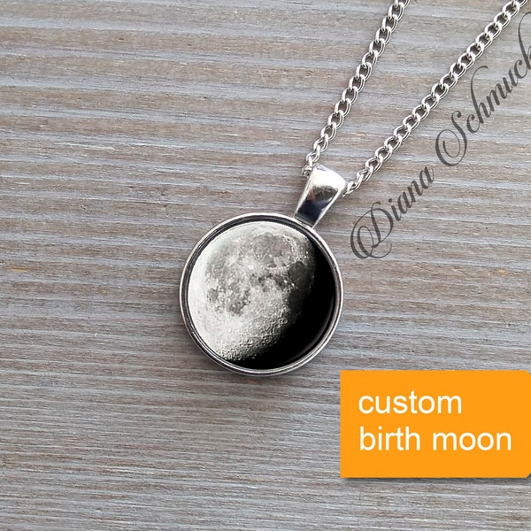 Birth Moon Necklace, Moon Necklace, Custom Birth Moon Pendant, Personalized Moon Phase Necklace, full moon, Birthday Gift