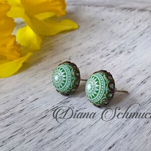 Green Mosaic Earrings, dangle, green earrings immagine 1