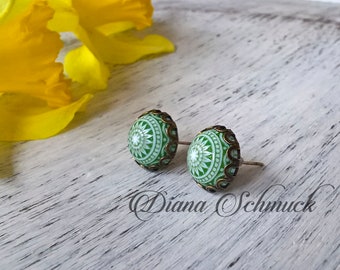 Green Mosaic Earrings, dangle, green earrings