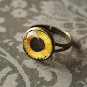 Sunlower ring, garden ring, adjustable, bridesmaid image 1