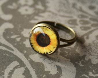 Sunlower ring, ring van de tuin, verstelbaar, bruidsmeisje