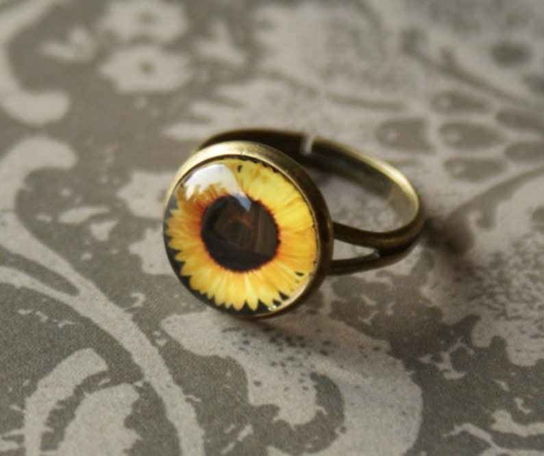 Sunlower ring, garden ring, adjustable, bridesmaid image 1