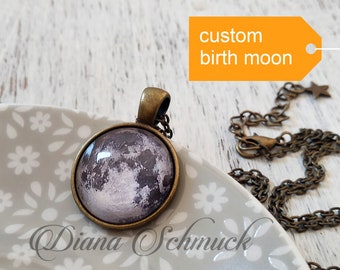 Custom Birth Moon Pendant, Birth Moon Necklace, Moon Necklace, , Personalized Moon Phase Necklace, full moon, Birthday Gift