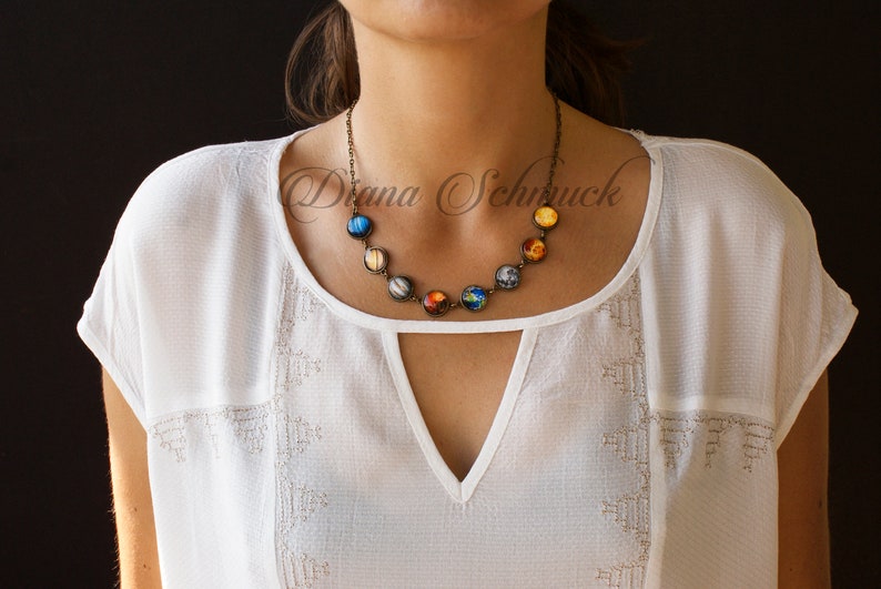 Solar System Necklace, planets, necklace, statement, galaxy, Earth, Moon necklace image 2