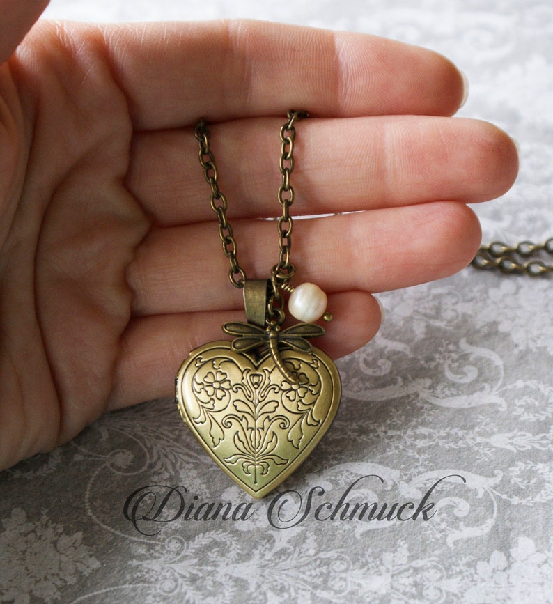 Heart necklace, Heart Locket, dragonfly, keepsake, memory to keep, key to my heart,bff, gift image 2