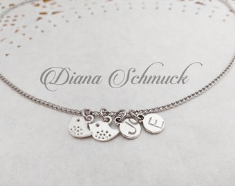 Silver bird necklace, Custom initial personalized monogram necklace, Gift for mom Mother gift family bird necklace cusmon