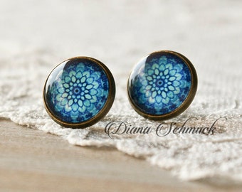 Blue earrings, flower earrings, earring studs, blue earrings, snowflakes