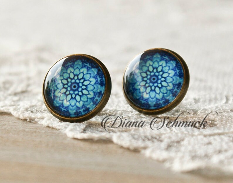 Blue earrings, flower earrings, earring studs, blue earrings, snowflakes image 1