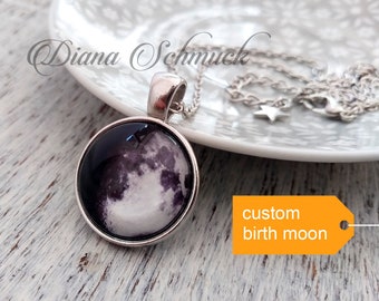 Collana Luna Nascita, Collana Luna, Collana Fase Lunare Personalizzata, Luna Piena, Regalo Di Compleanno