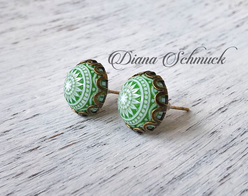 Green Mosaic Earrings, dangle, green earrings immagine 2