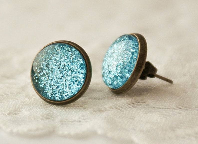 Blue Moon Studs, boucles doreilles lunaires, univers, galaxie image 2