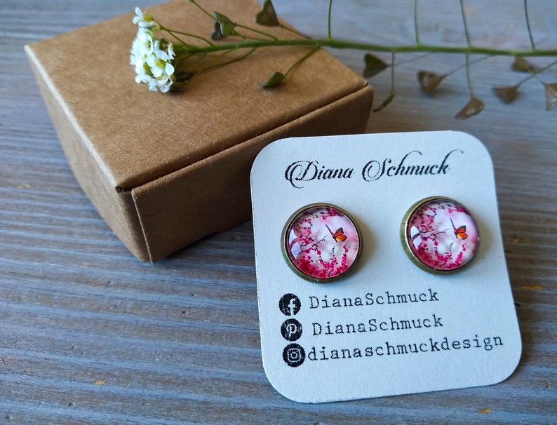 COLORFUL FLORAL EARRINGS stud earrings Flower stud earrings Cherry blossom earrings Butterfly earrings image 3