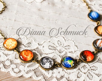 Solar System Necklace, planets, necklace, statement, galaxy, Earth, Moon necklace