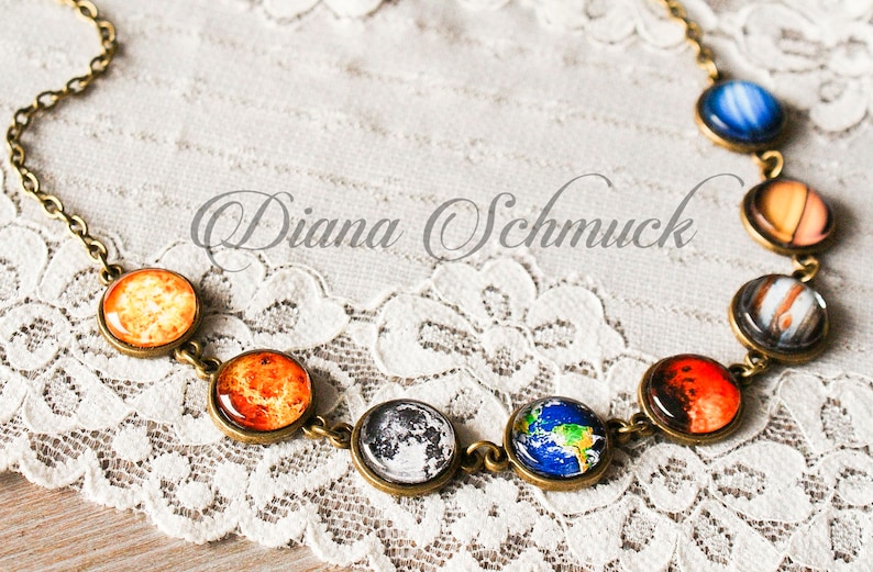 Solar System Necklace, planets, necklace, statement, galaxy, Earth, Moon necklace image 1